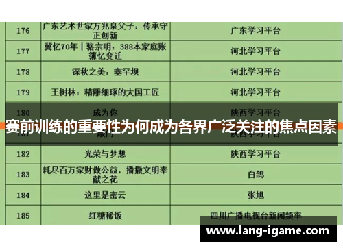 赛前训练的重要性为何成为各界广泛关注的焦点因素