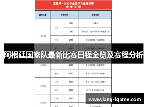 阿根廷国家队最新比赛日程全览及赛程分析